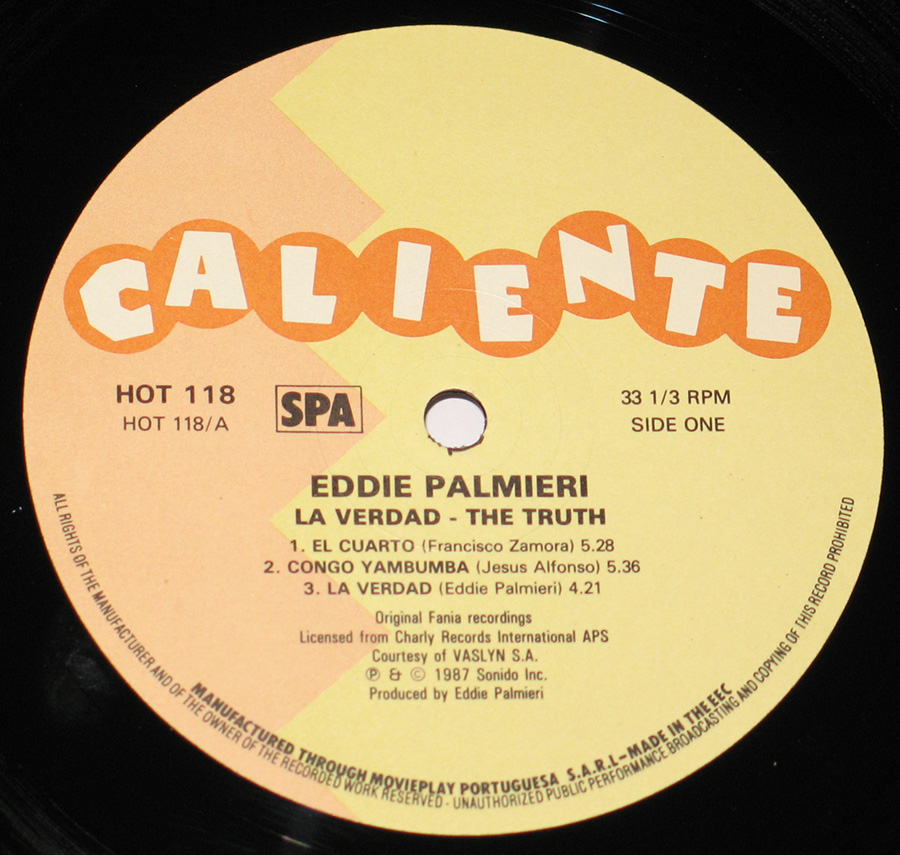 Close up of record's label EDDIE PALMIERI - La Verdad / The Truth 12" Vinyl LP Album Side One